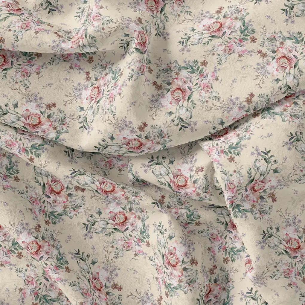 Cool Summer Carnation Flower Digital Printed Fabric - Japan Satin - Image 3