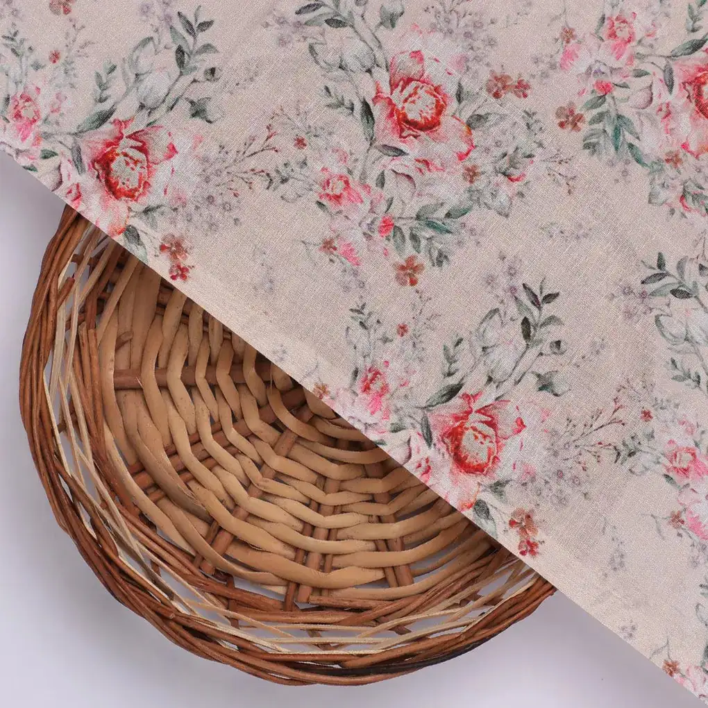 Cool Summer Carnation Flower Digital Printed Fabric - Cotton - Image 2