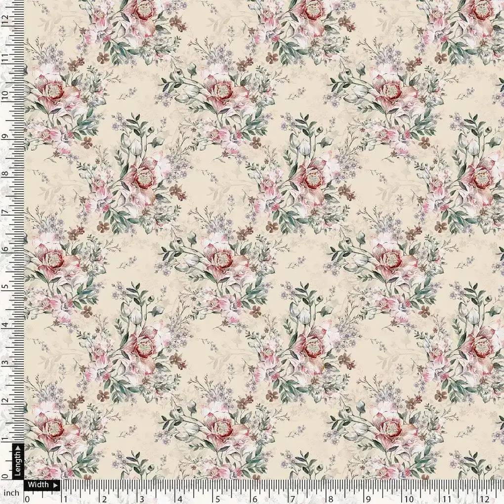 Cool Summer Carnation Flower Digital Printed Fabric - Pure Georgette - Image 4