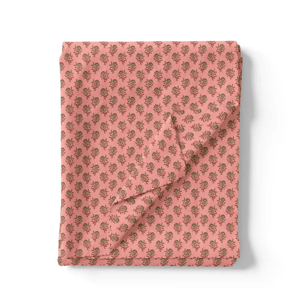 Cool Summer Simple Pink Flower With Leaves Digital Printed Fabric - Image 3
