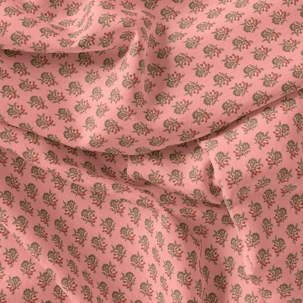 Cool Summer Simple Pink Flower With Leaves Digital Printed Fabric - Image 4