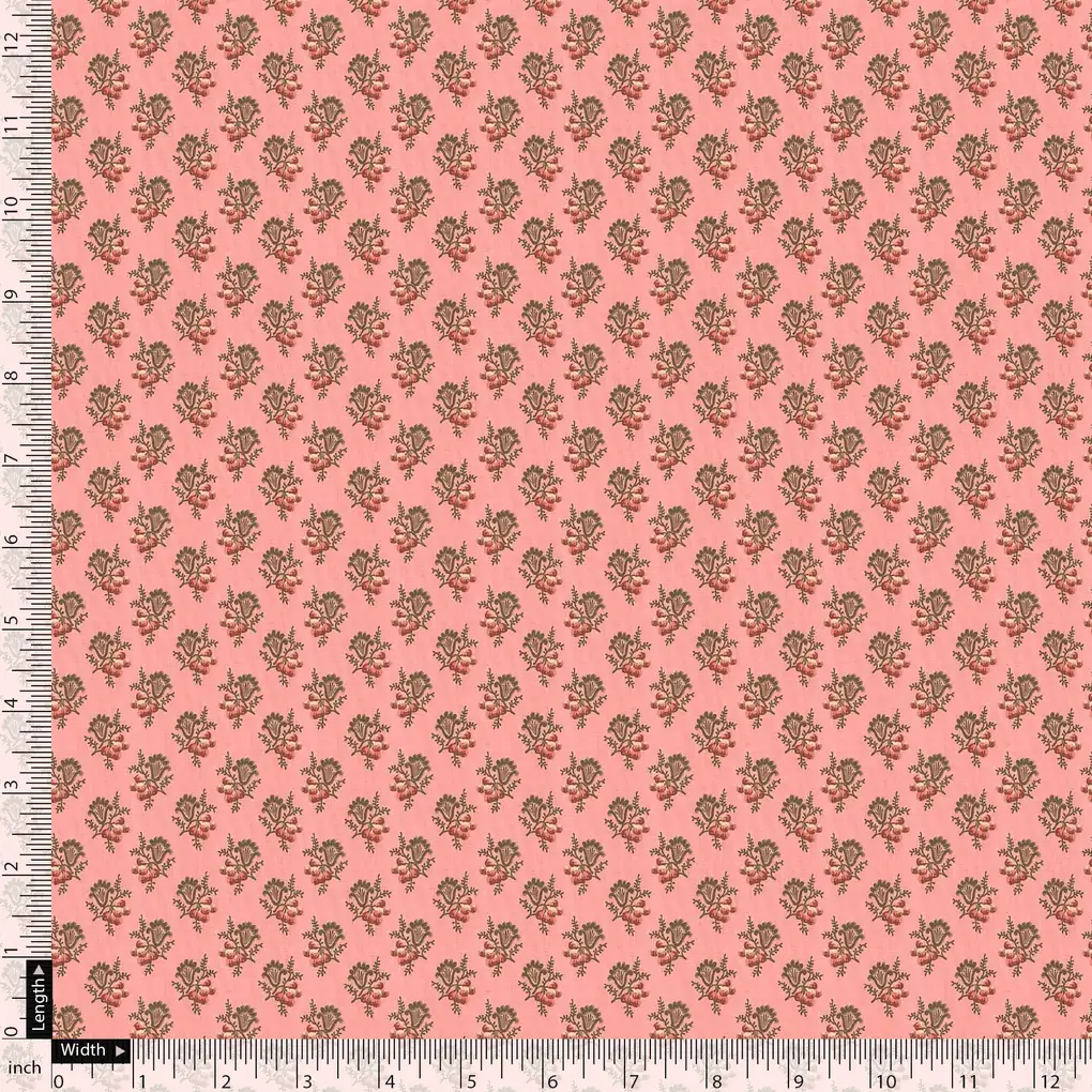 Cool Summer Simple Pink Flower With Leaves Digital Printed Fabric - Image 5