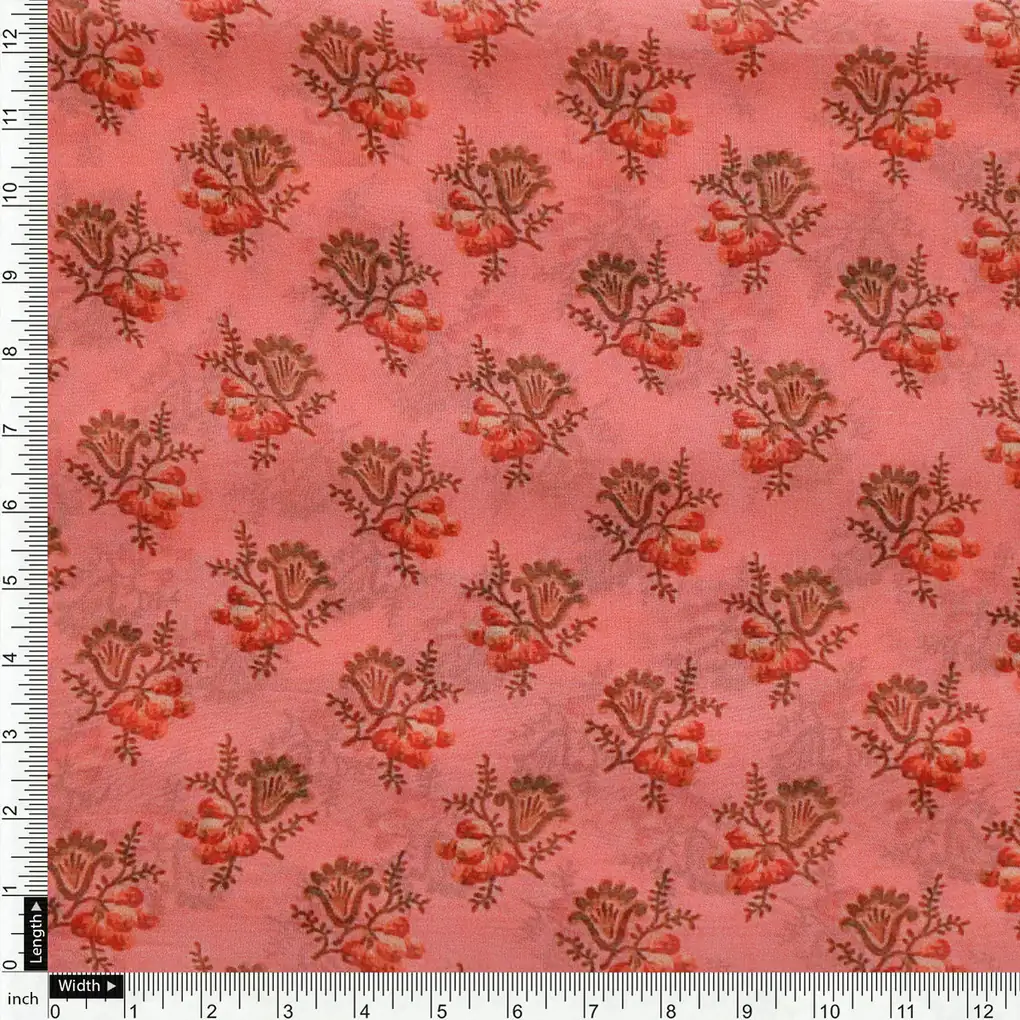 Cool Summer Simple Pink Flower With Leaves Digital Printed Fabric - Pure Georgette - Image 4