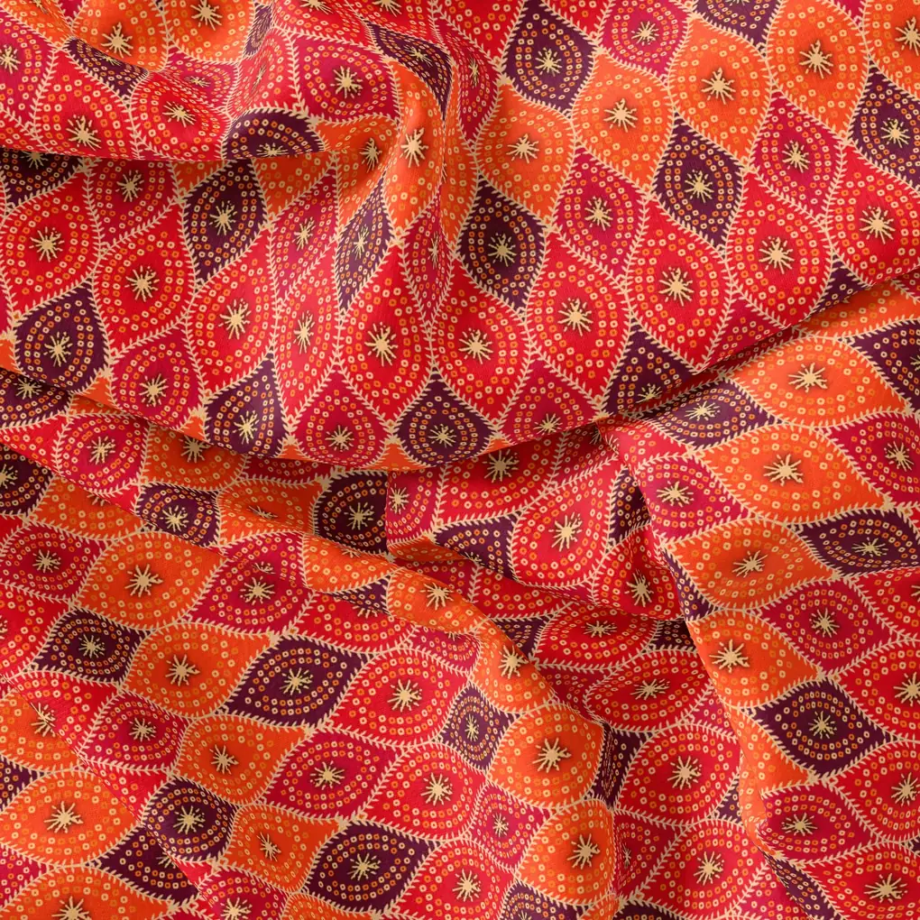 Cool Three Colour Ogee Pattern Digital Printed Fabric - Kora Silk - Image 3