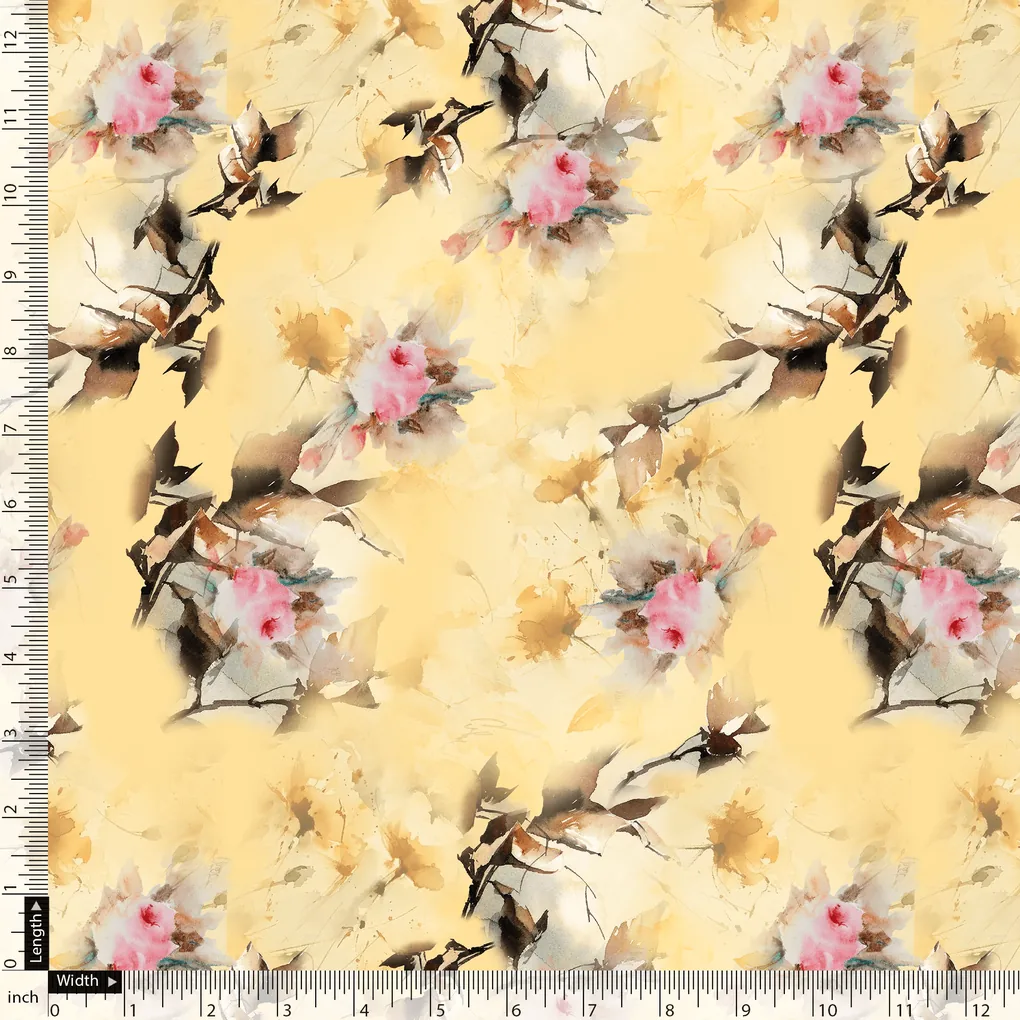 Coolest Watercolour Paper Art Of Flower Digital Printed Fabric - Image 5