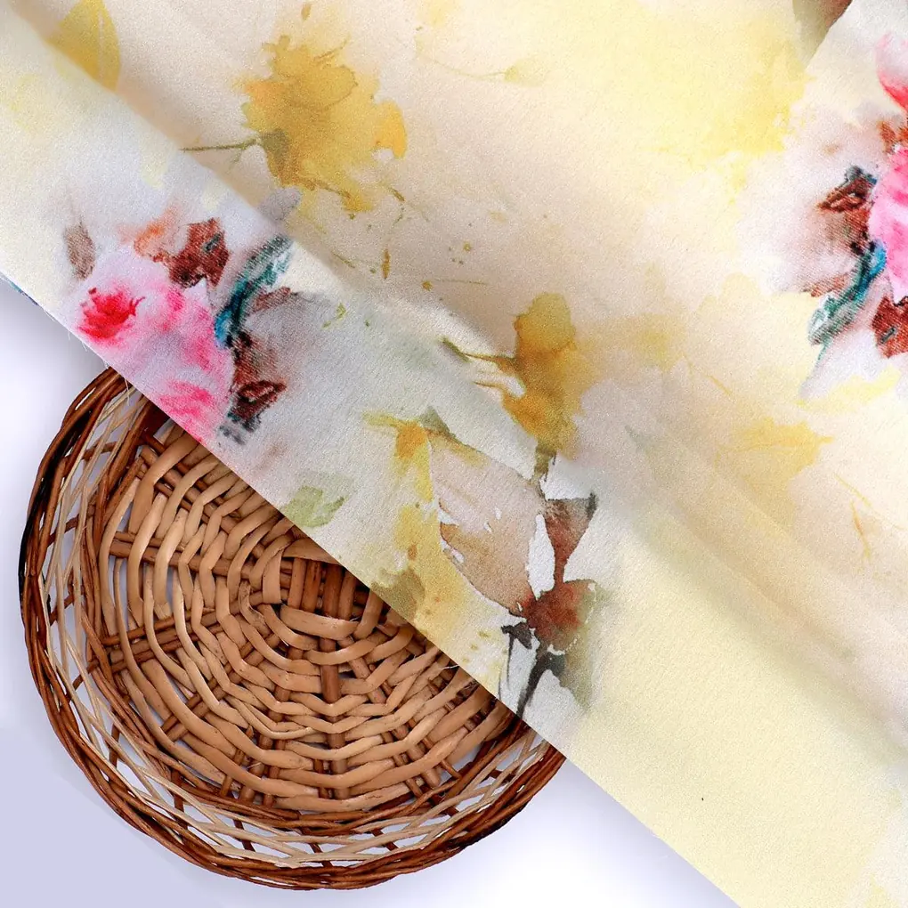 Coolest Watercolour Paper Art Of Flower Digital Printed Fabric - Japan Satin - Image 2