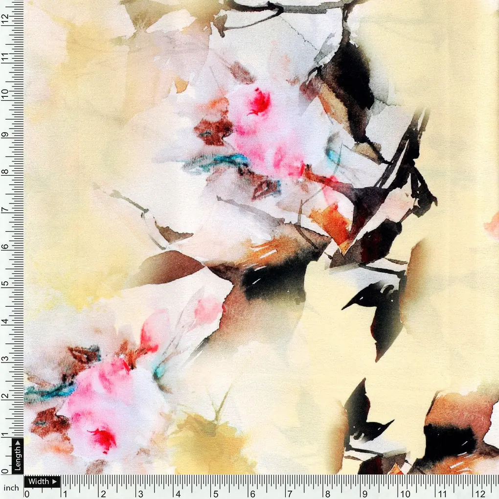 Coolest Watercolour Paper Art Of Flower Digital Printed Fabric - Japan Satin - Image 4