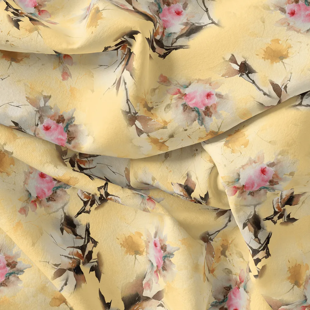 Coolest Watercolour Paper Art Of Flower Digital Printed Fabric - Pure Georgette - Image 4