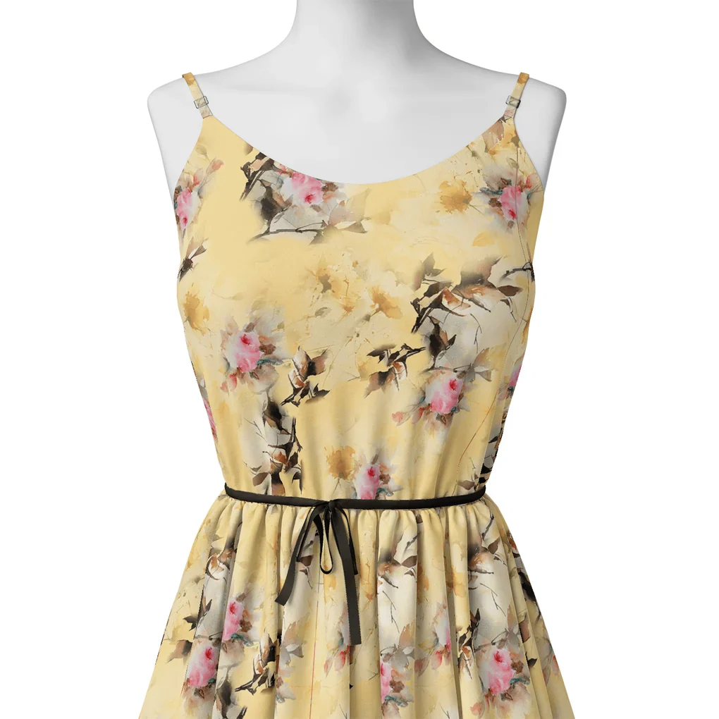 Coolest Watercolour Paper Art Of Flower Digital Printed Fabric - Silk Crepe - Image 2