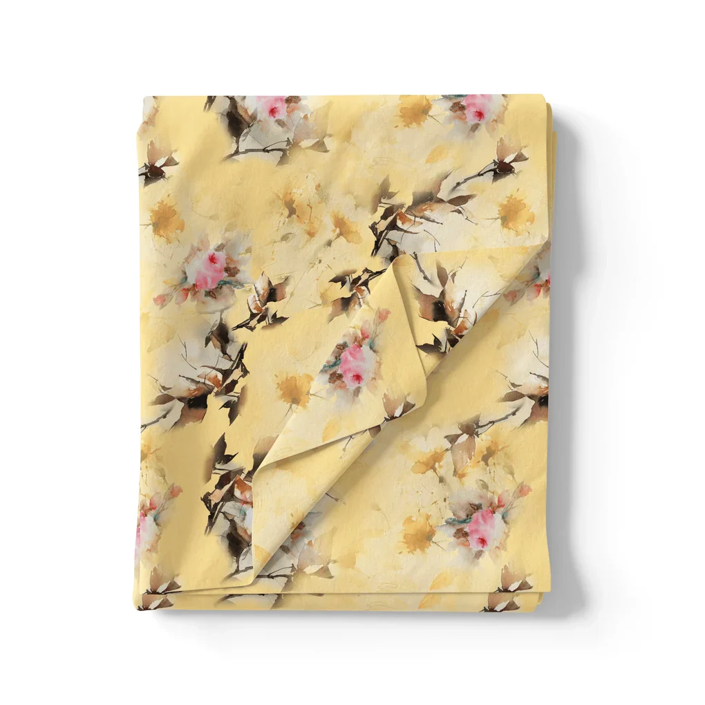 Coolest Watercolour Paper Art Of Flower Digital Printed Fabric - Silk Crepe - Image 3