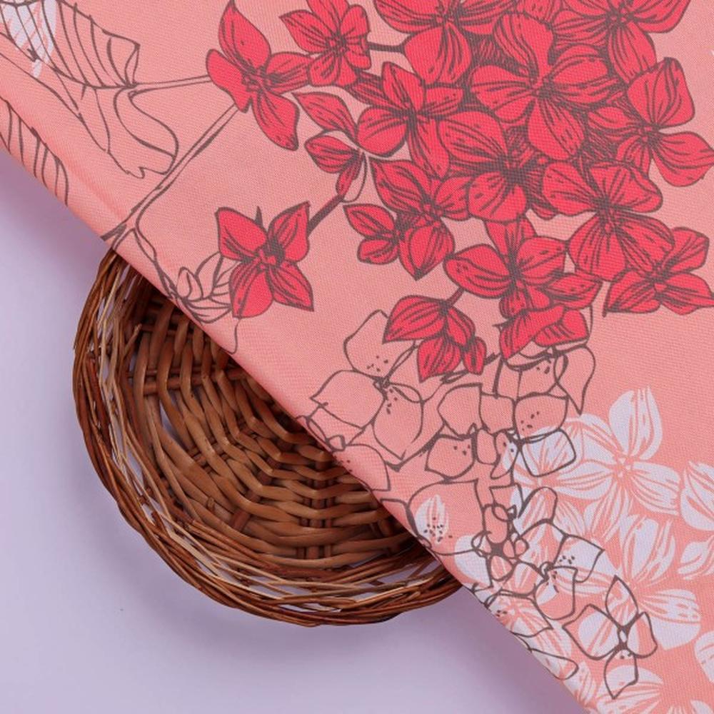 Coral Bloom Botanical Sketch Printed Rayon Fabric - Image 2