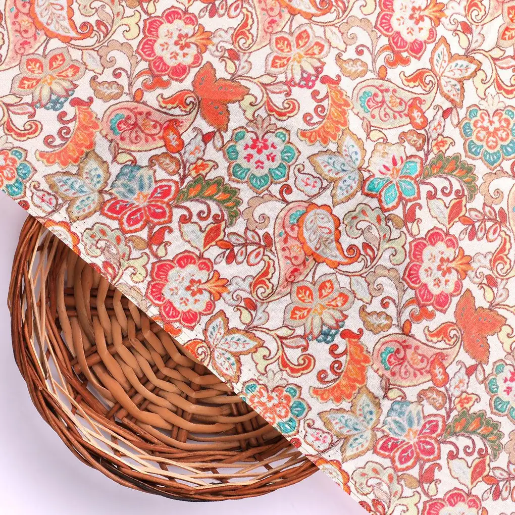 Red Kalamkari Pure Muslin Printed Fabric Material - Image 2