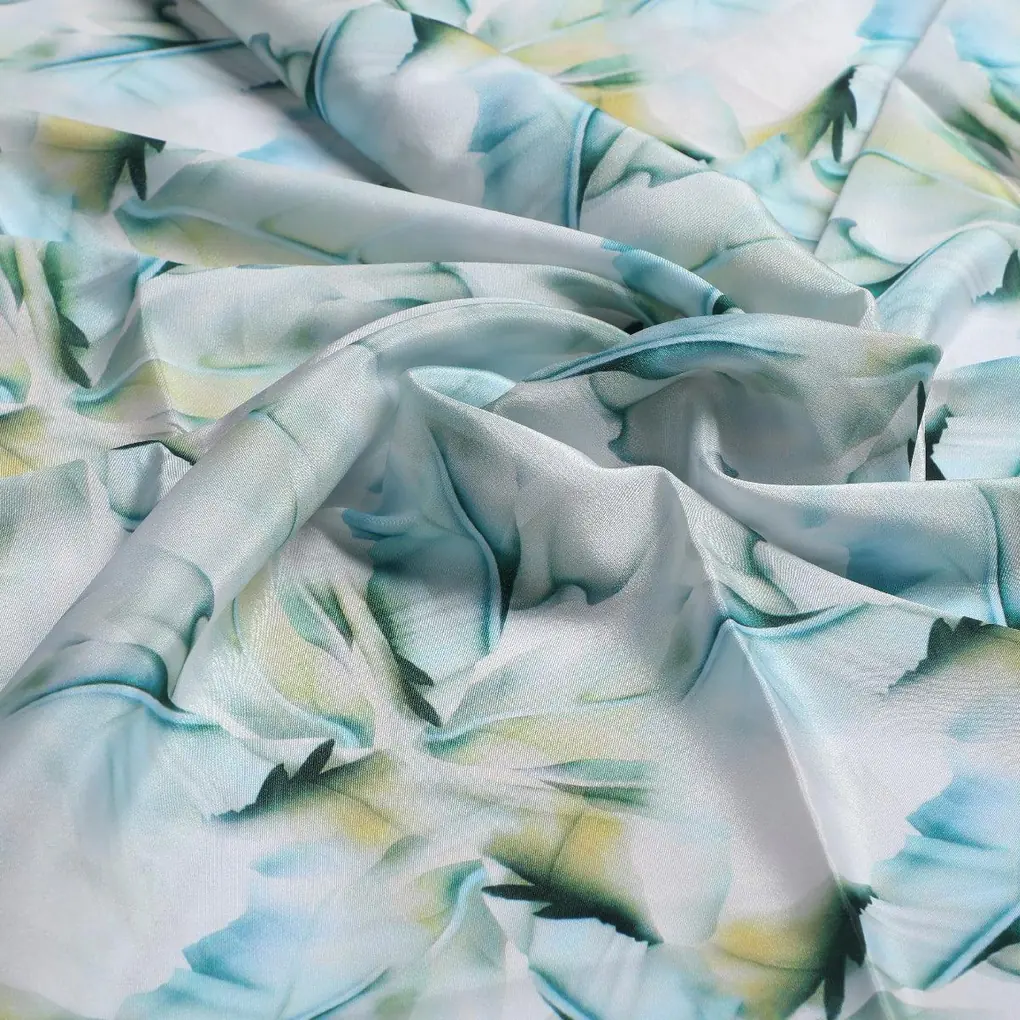 Cosmic Blue Leaves Printed Silk Crepe Fabric Material - Image 3