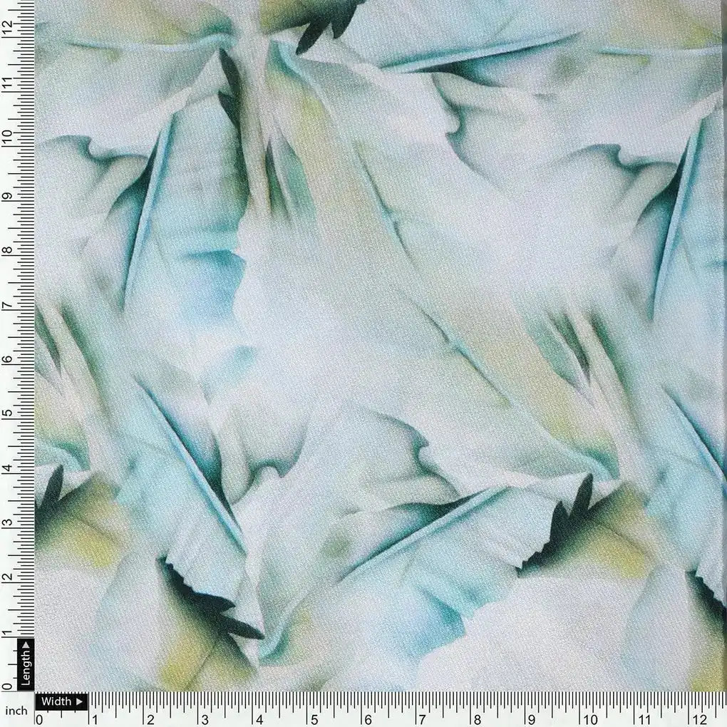 Cosmic Blue Leaves Printed Silk Crepe Fabric Material - Image 4