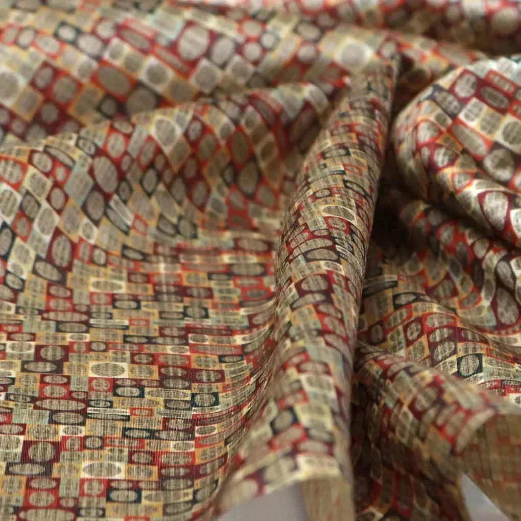 Cream and Orange Dabu Digital Printed Fabrics - Image 3
