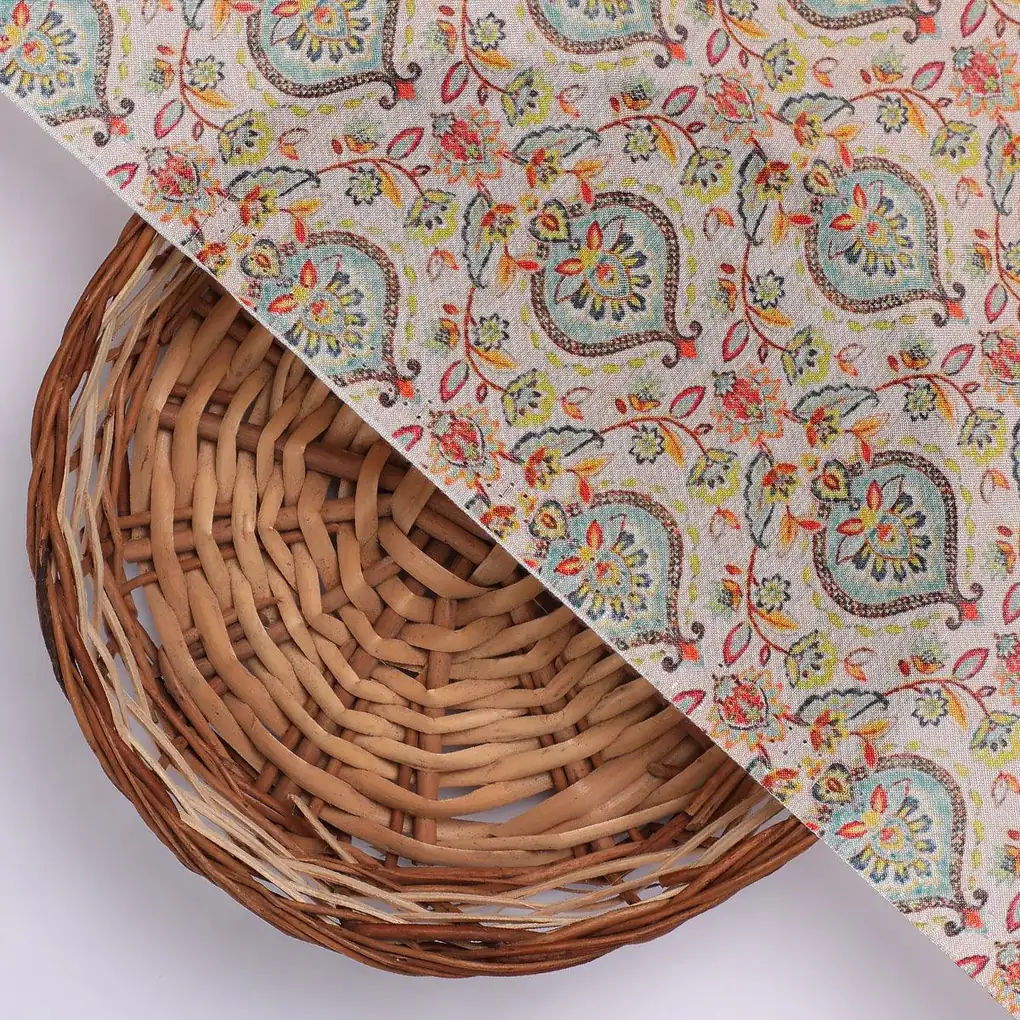 Cream Beautiful Damask Pattern Digital Printed Fabrics - Image 2