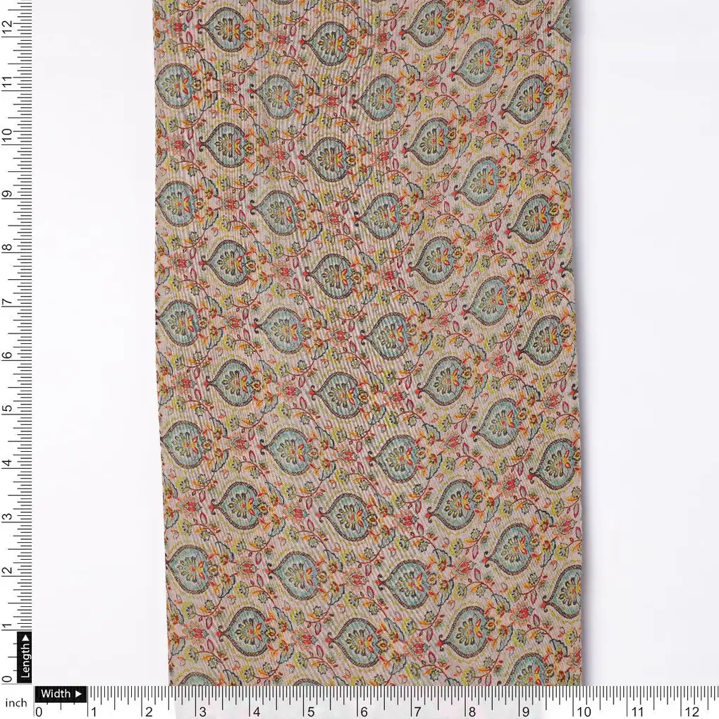 Cream Beautiful Damask Pattern Digital Printed Fabrics - Image 4