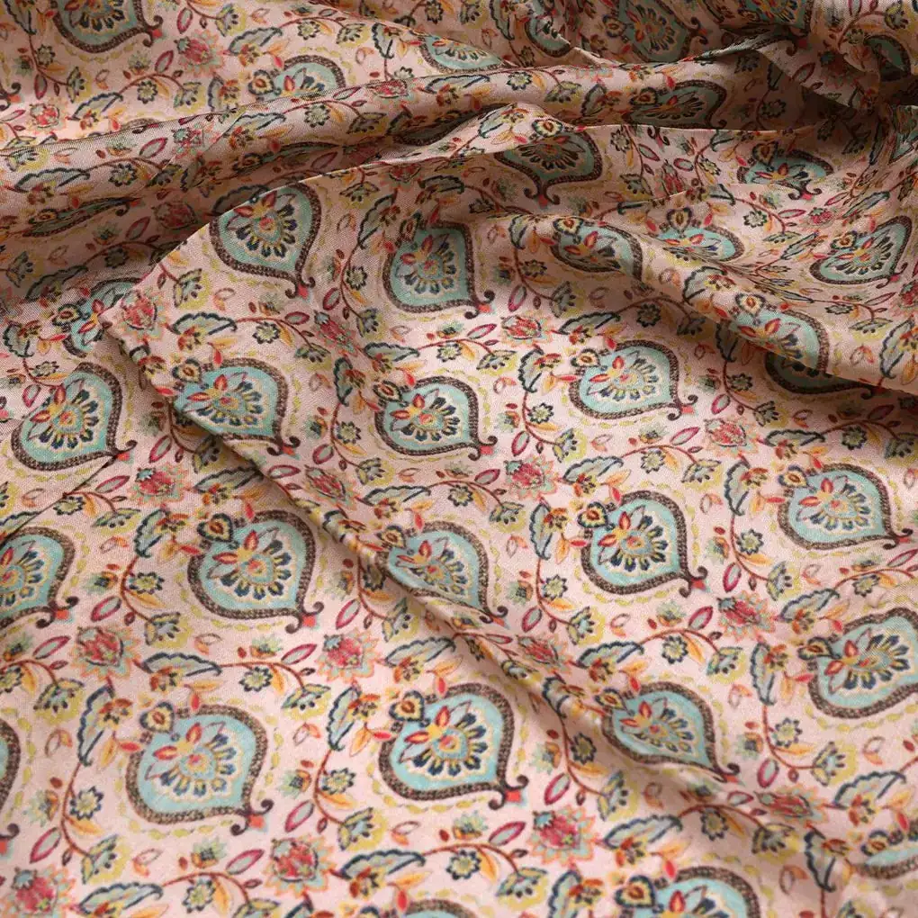 Cream Beautiful Damask Pattern Digital Printed Fabrics - Image 3