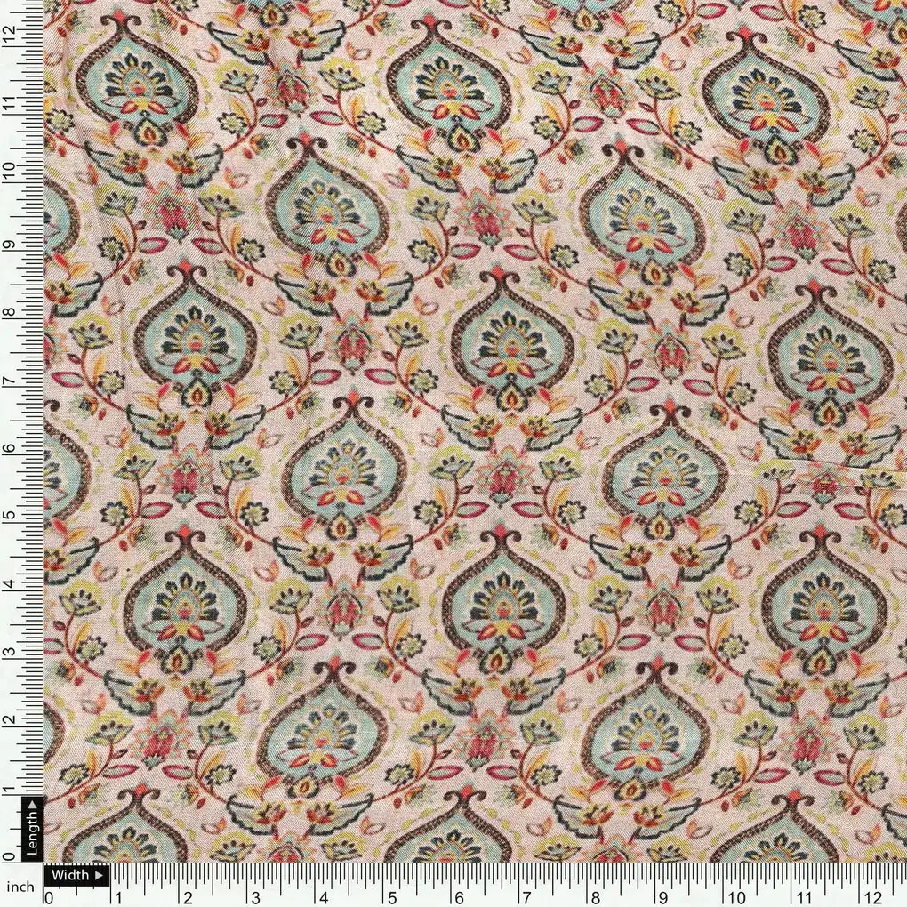 Cream Beautiful Damask Pattern Digital Printed Fabrics - Image 4