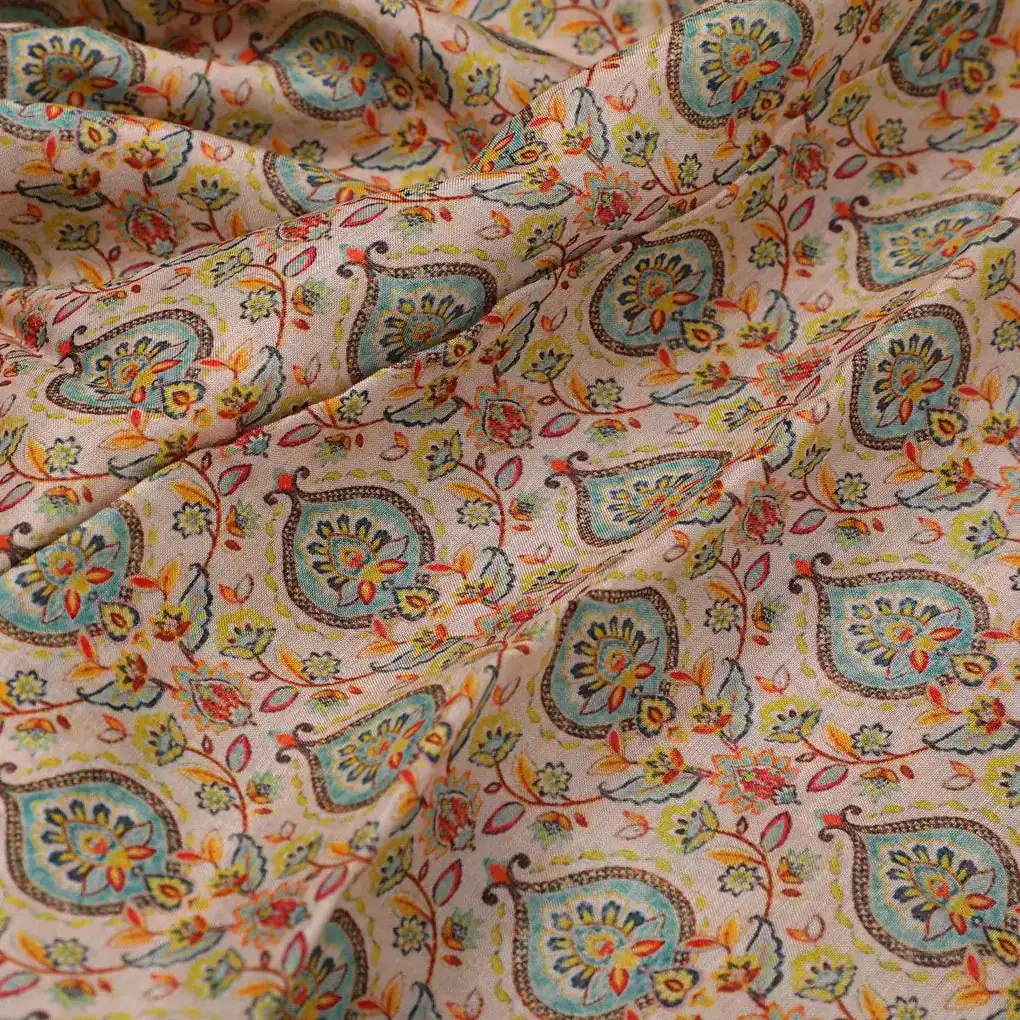 Cream Beautiful Damask Pattern Digital Printed Fabrics - Image 3