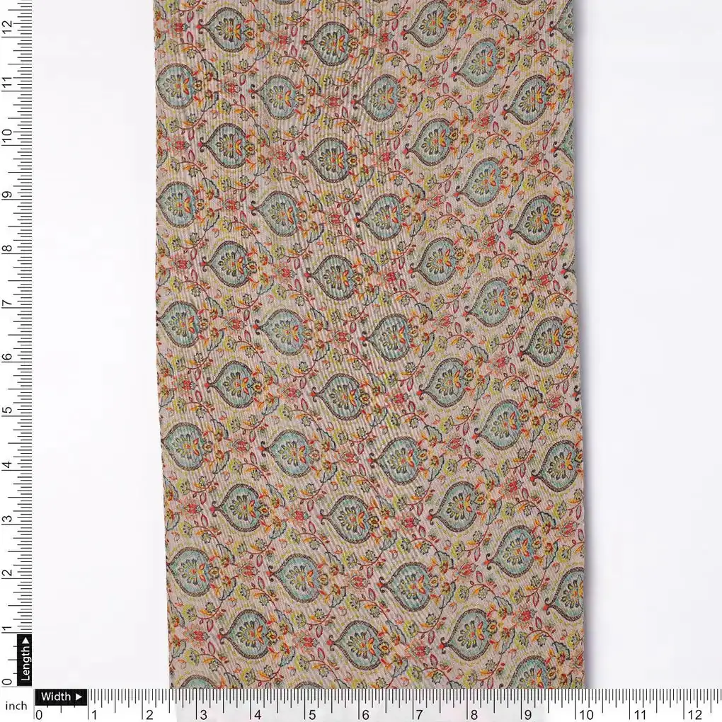 Cream Beautiful Damask Pattern Digital Printed Fabrics - Image 4