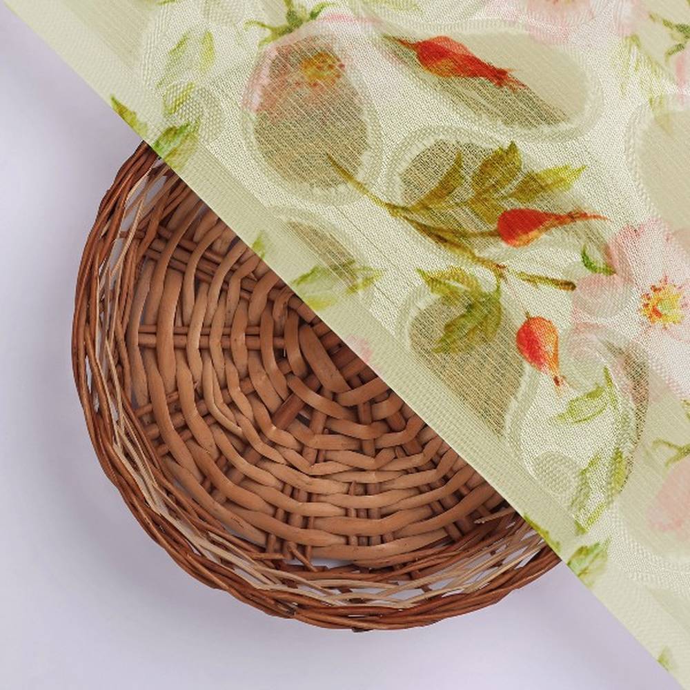 Cream Brasso Fabric with Pink Wild Rose Floral Print - Image 3