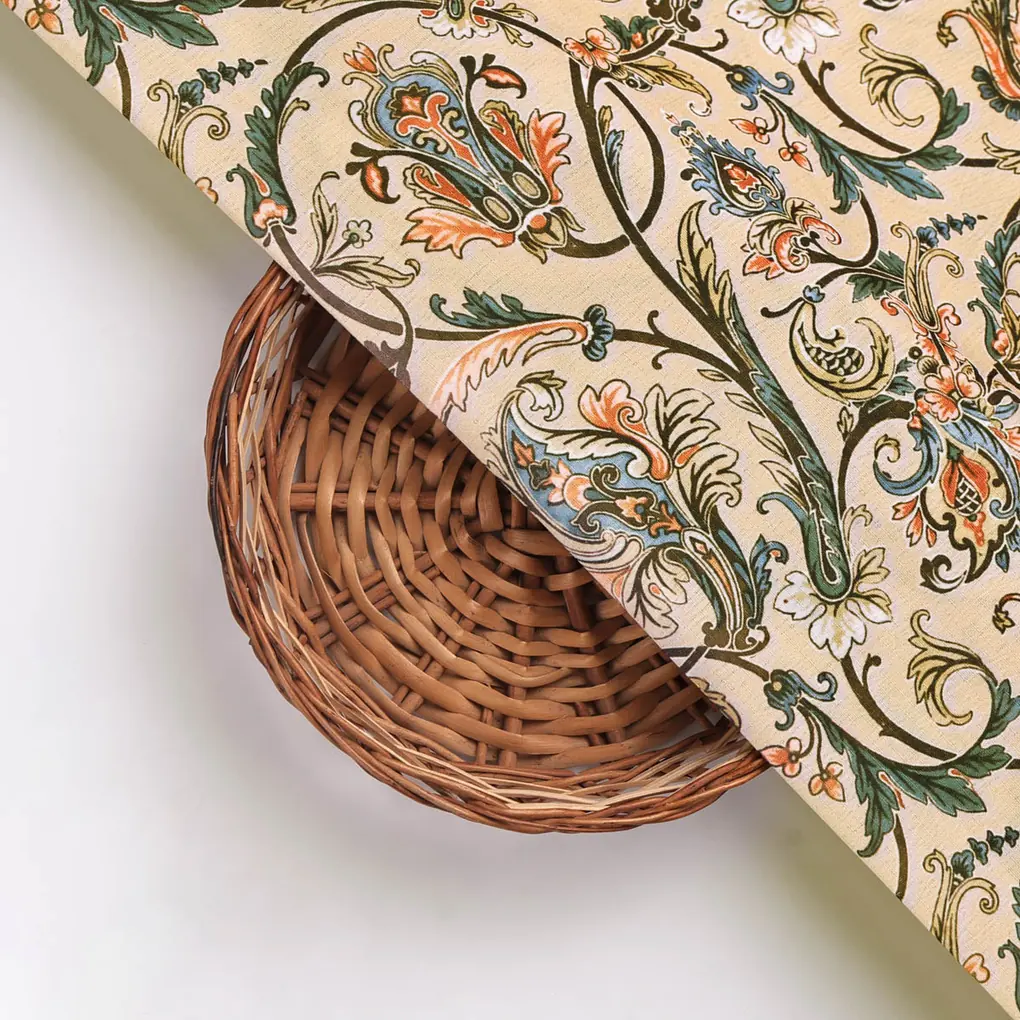 Cream Decorative Floral Paisley Polyester Printed Fabric - Image 3
