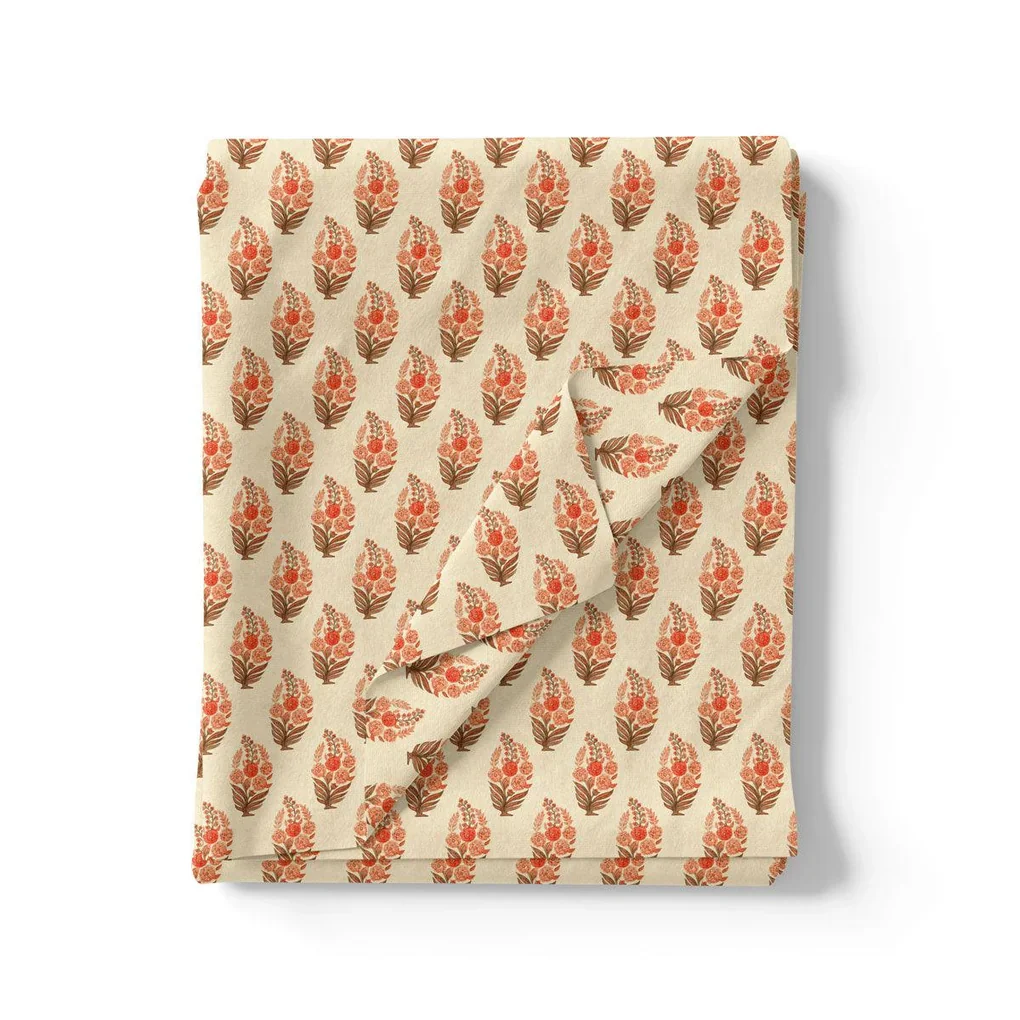 Cream Decorative Pashmina Printed Fabric - Image 3