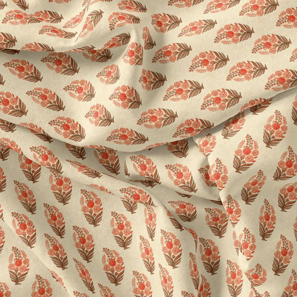 Cream Decorative Pashmina Printed Fabric - Image 4