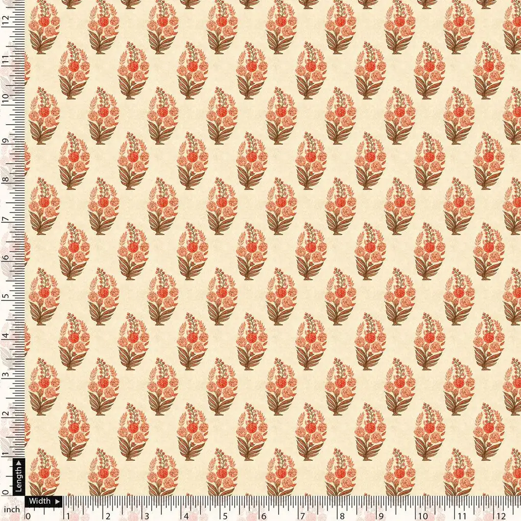 Cream Decorative Pashmina Printed Fabric - Image 5