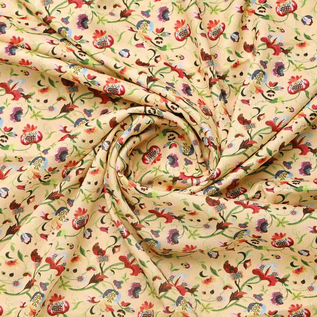 Cream Floral Polyester Fabric | Premium Print by FAB VOGUE Studio - Image 2
