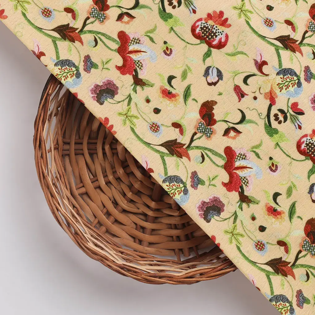 Cream Floral Polyester Fabric | Premium Print by FAB VOGUE Studio - Image 3