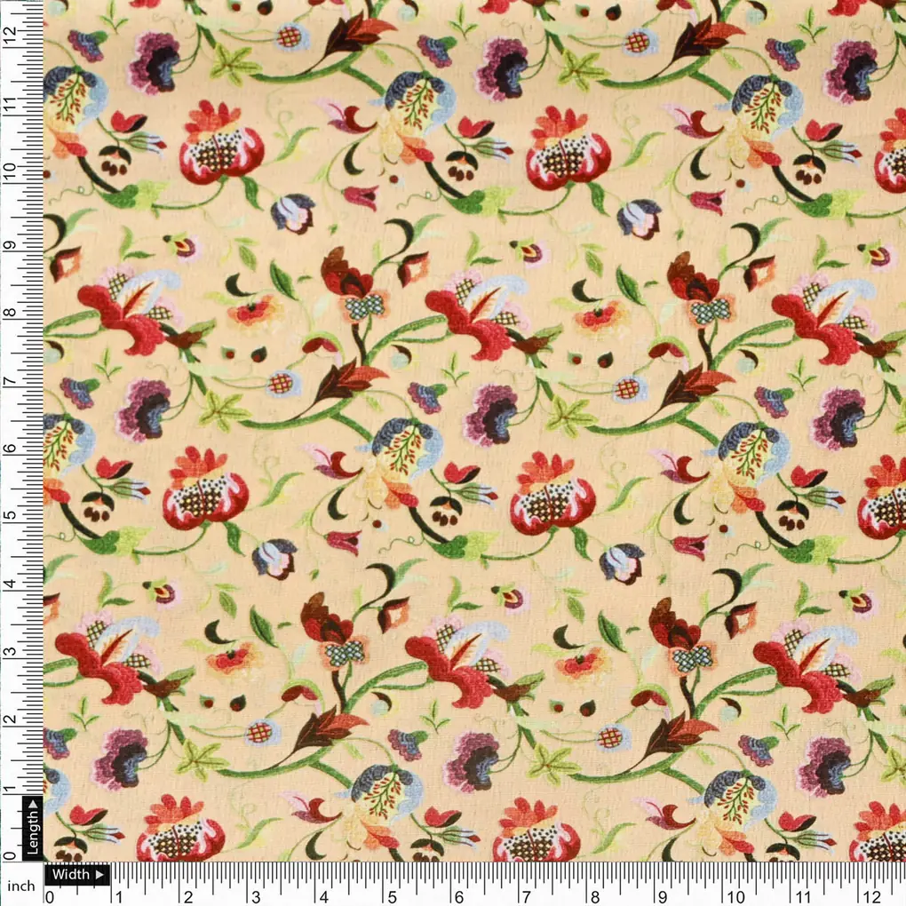 Cream Floral Polyester Fabric | Premium Print by FAB VOGUE Studio - Image 4