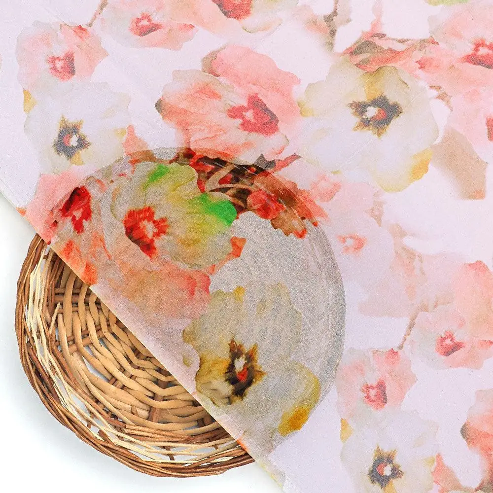 Cream Floral Pure Georgette Printed Fabric - Image 2