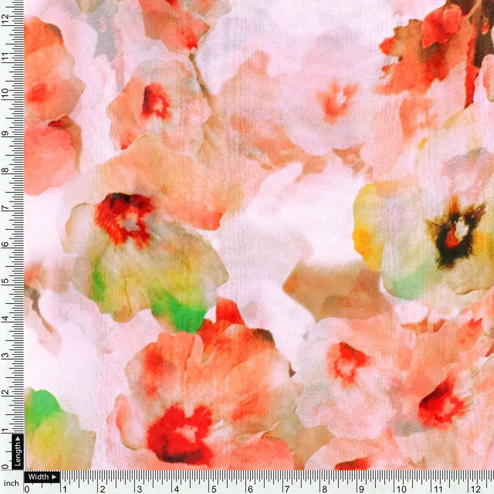 Cream Floral Pure Georgette Printed Fabric - Image 4