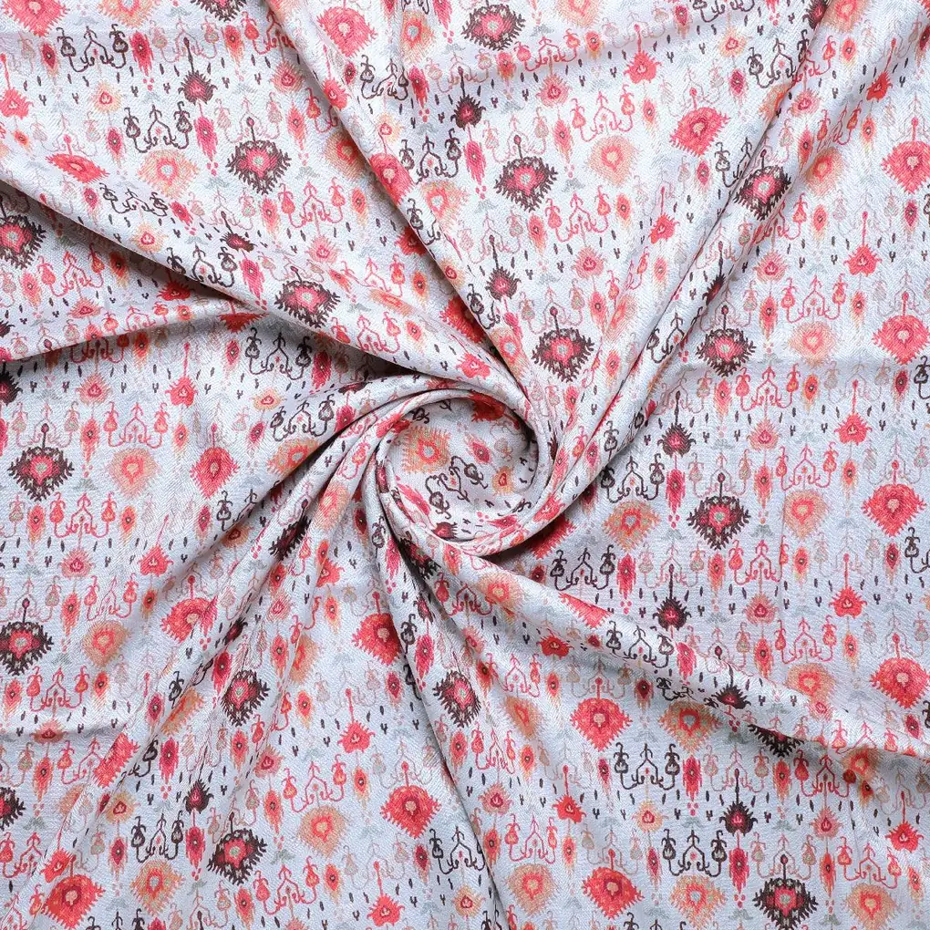 Cream Ikat Pashmina Printed Fabric - Image 3