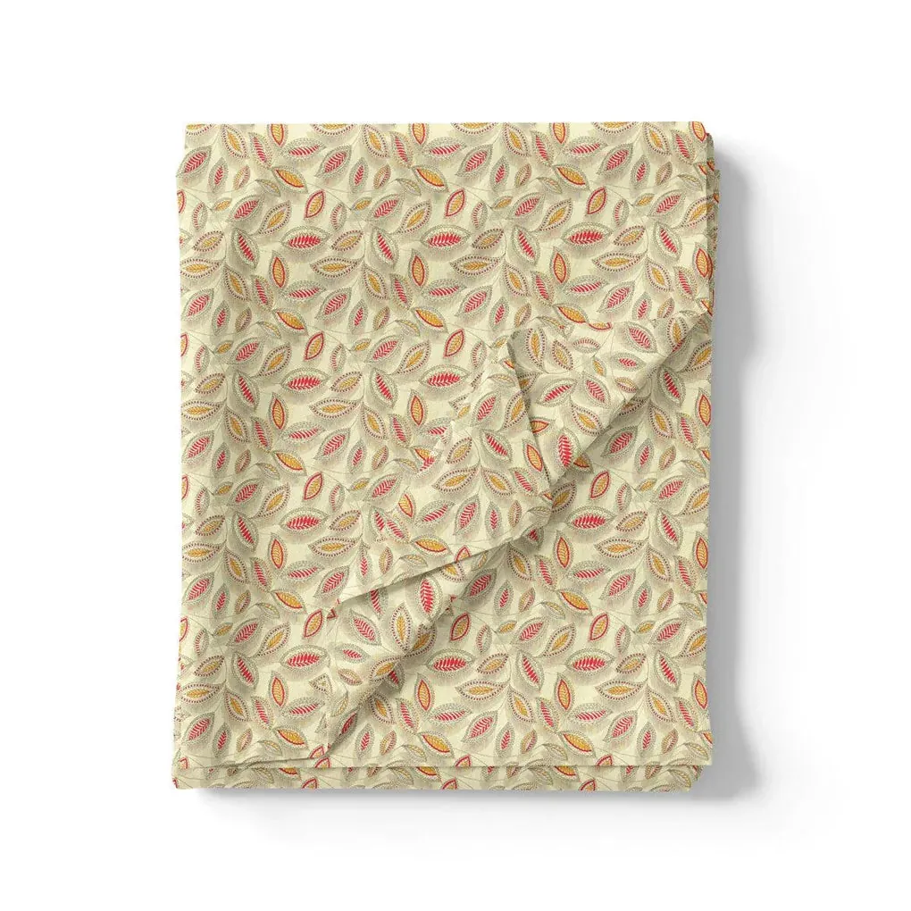 Cream Leaves Pashmina Printed Fabric - Image 3