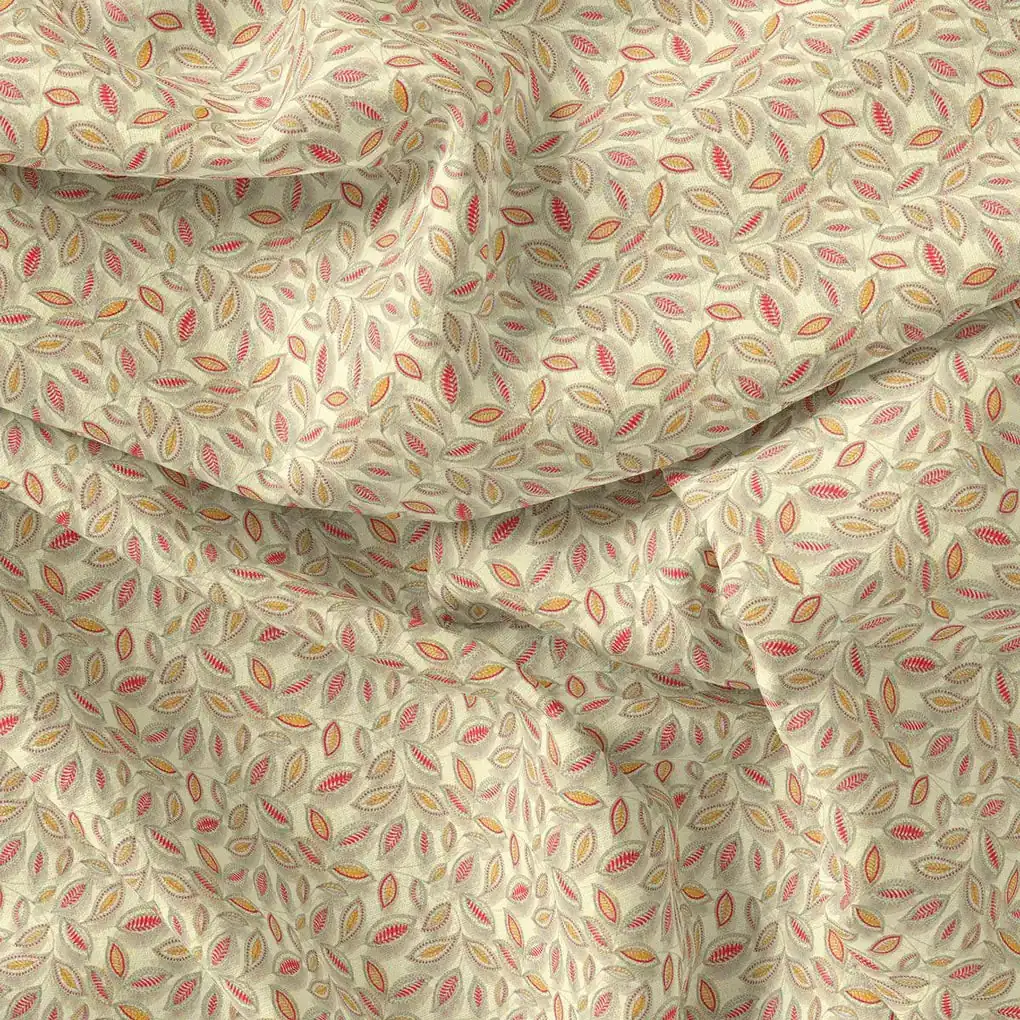 Cream Leaves Pashmina Printed Fabric - Image 4
