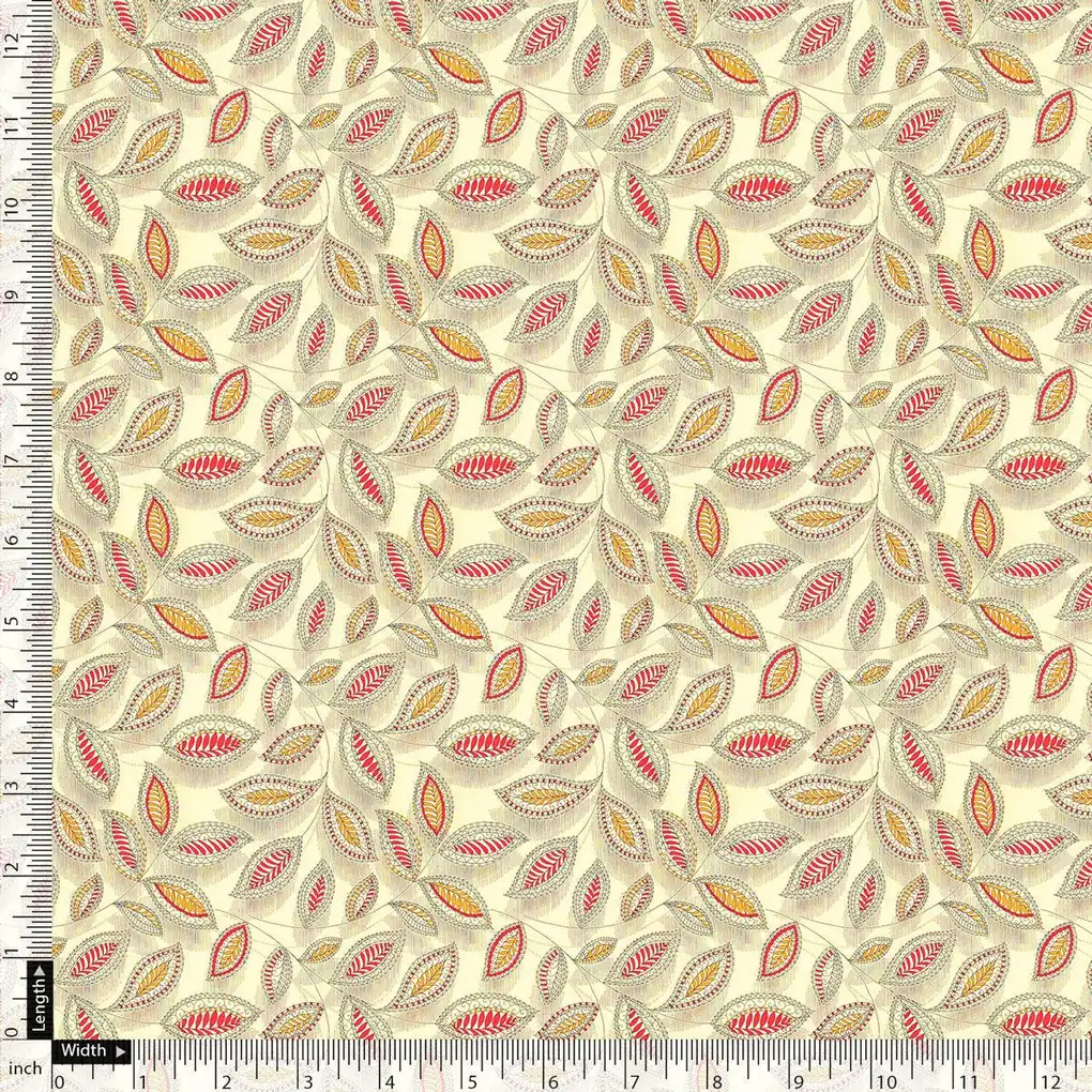Cream Leaves Pashmina Printed Fabric - Image 5