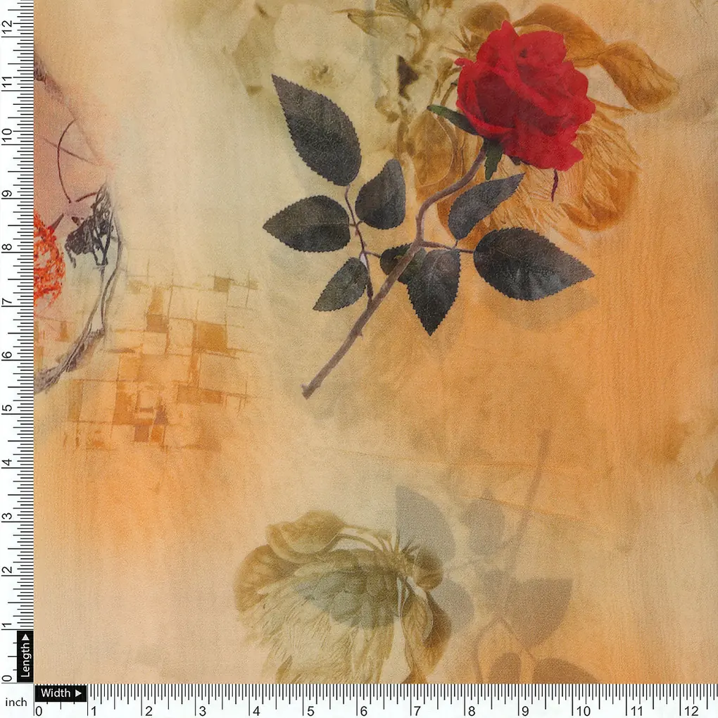 Cream Leaves Pure Georgette Printed Fabric - Image 4