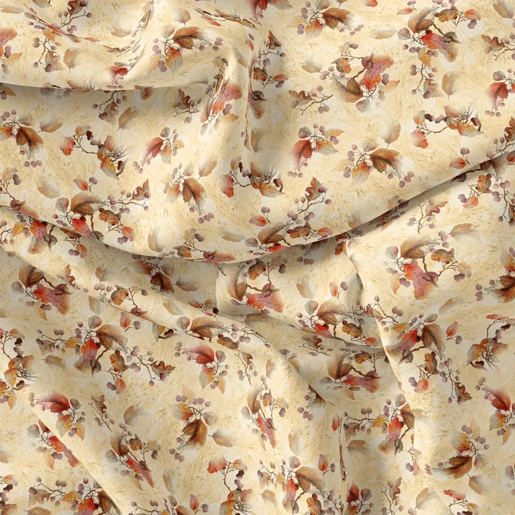 Cream Leaves Weightless Printed Fabric - Image 4
