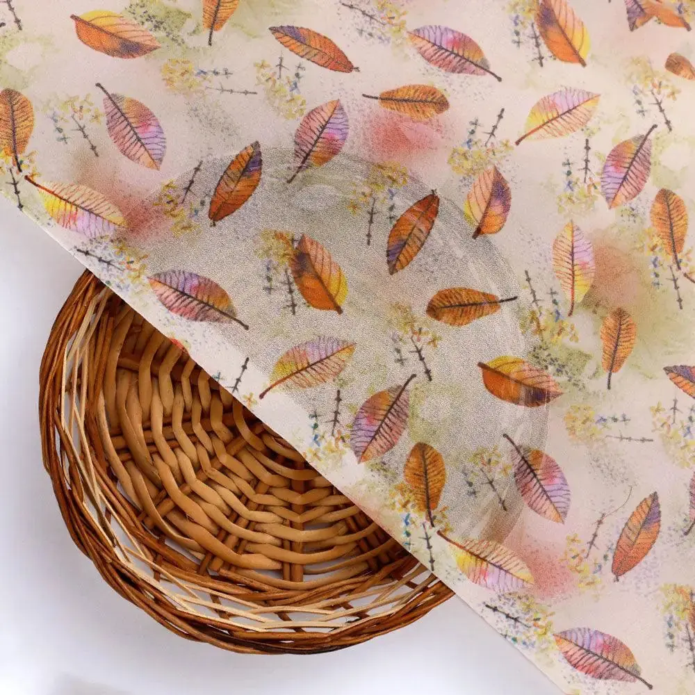 Cream Leaves Weightless Printed Fabric - Image 2