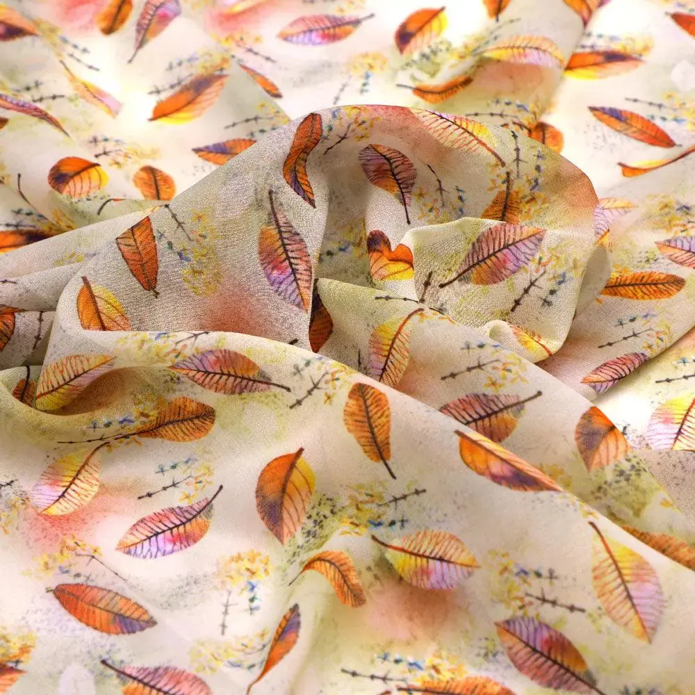 Cream Leaves Weightless Printed Fabric - Image 3