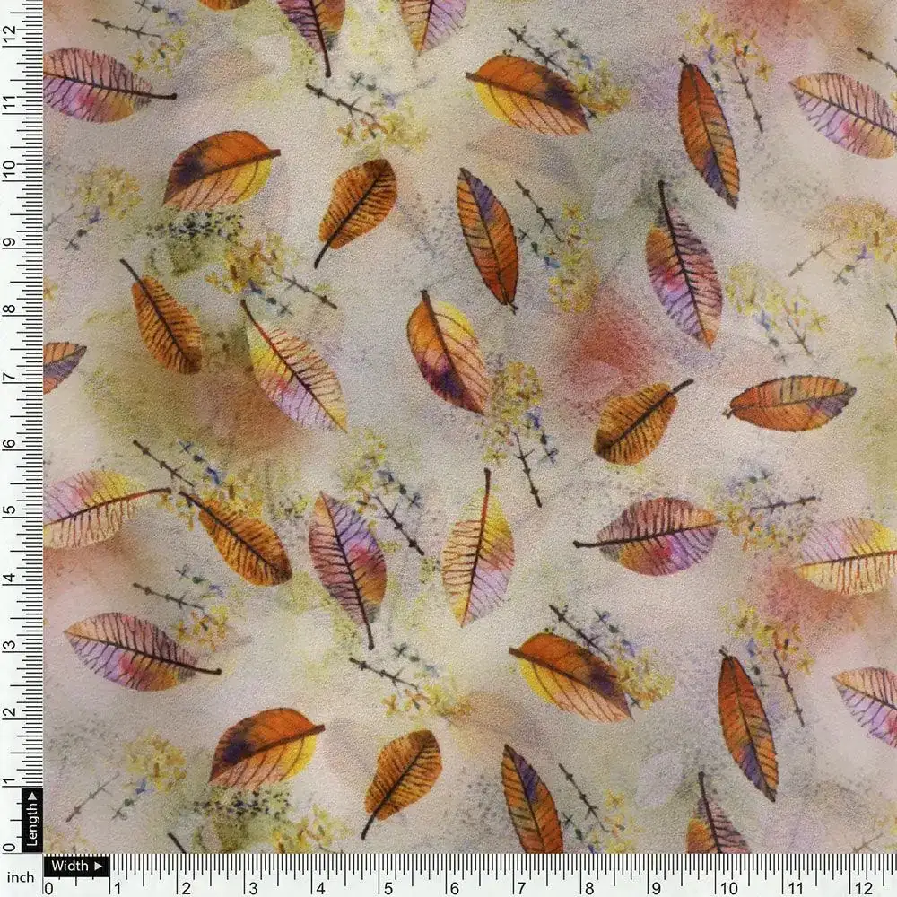 Cream Leaves Weightless Printed Fabric - Image 4