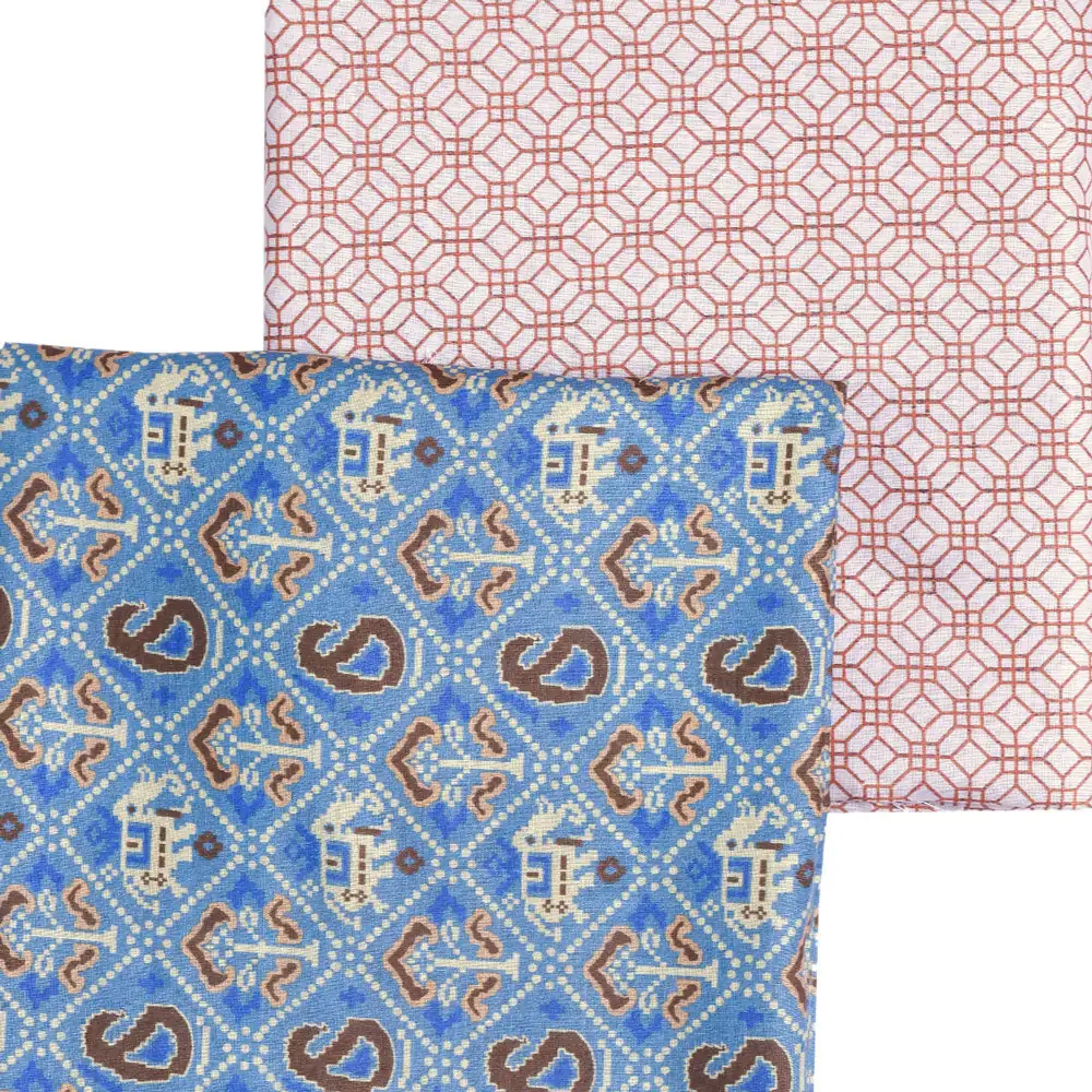 Cream Linen Printed Unstitched Fabric Set (5 Meter Set) - Image 3