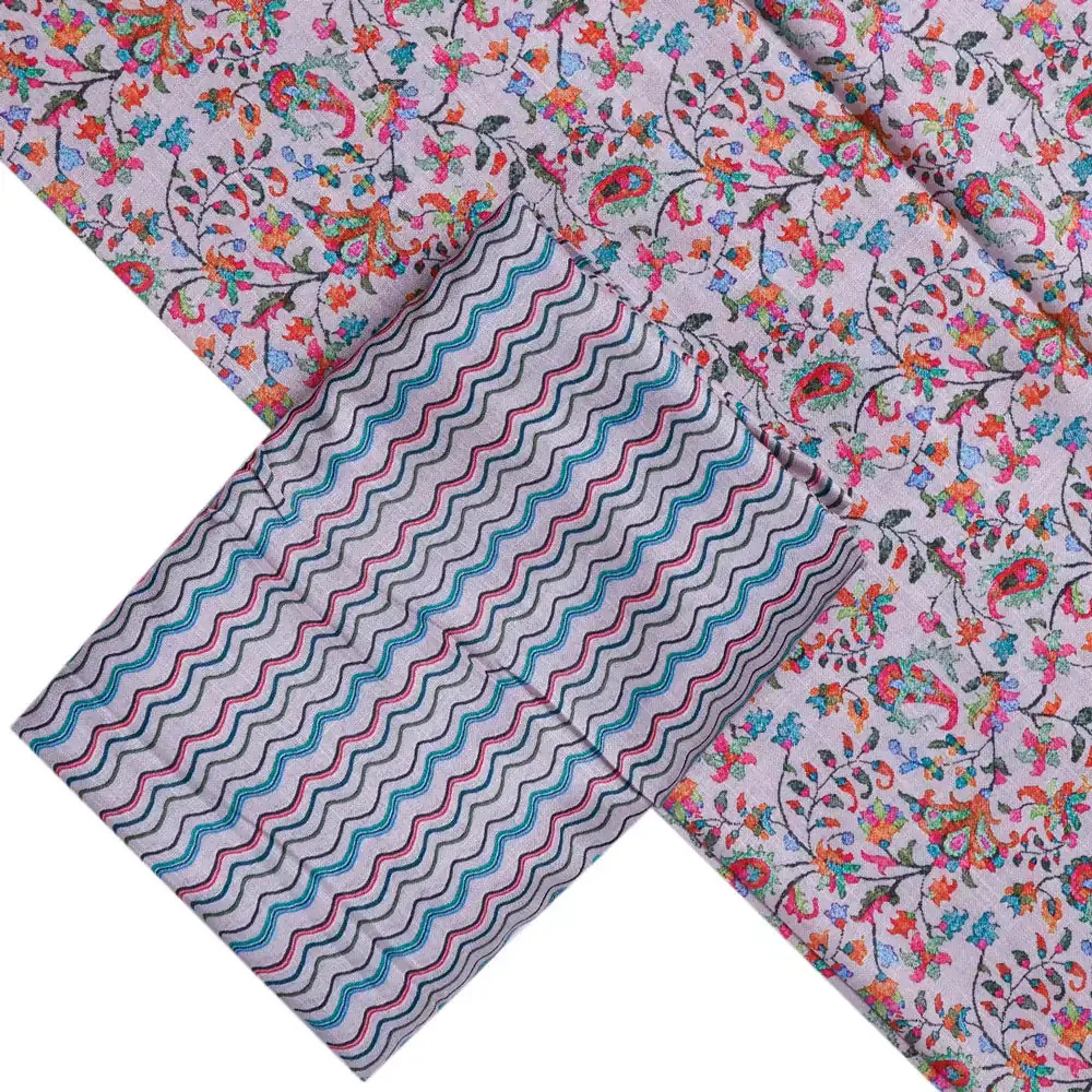 Cream Linen Printed Unstitched Fabric Set (5 Meter Set) - Image 2