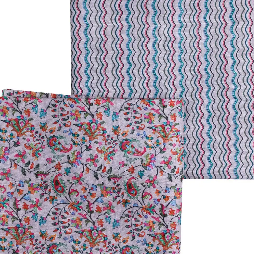 Cream Linen Printed Unstitched Fabric Set (5 Meter Set) - Image 3