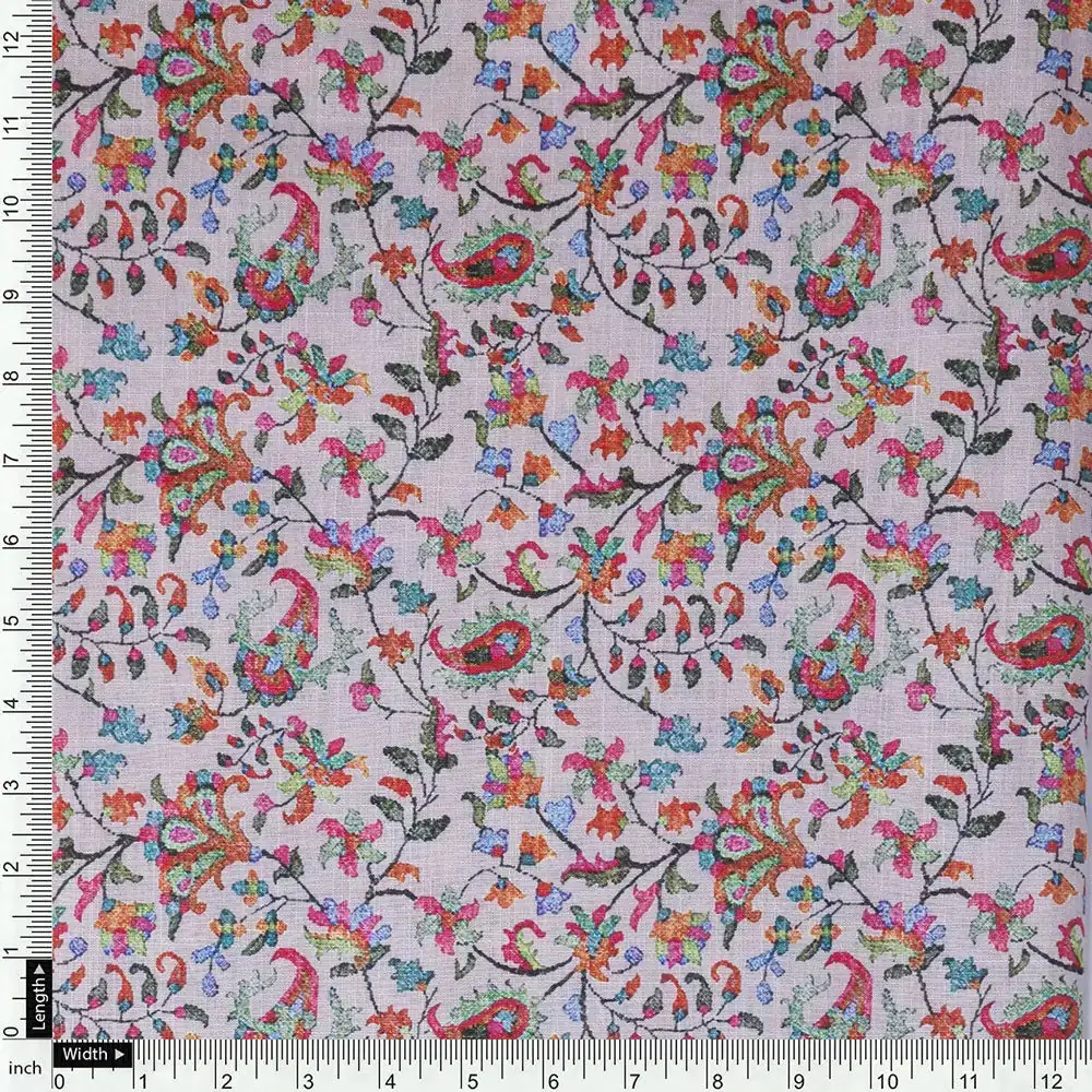 Cream Linen Printed Unstitched Fabric Set (5 Meter Set) - Image 5