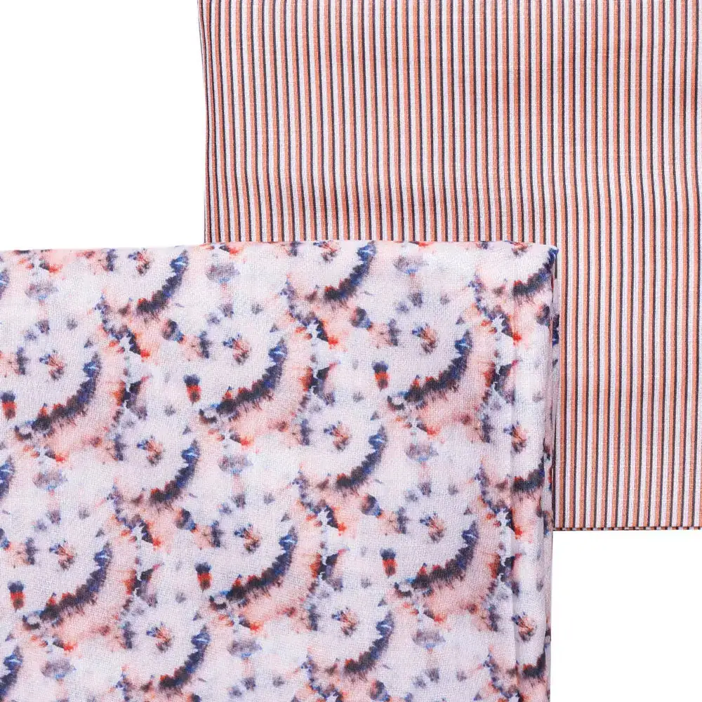 Cream Linen Printed Unstitched Fabric Set (5 Meter Set) - Image 3