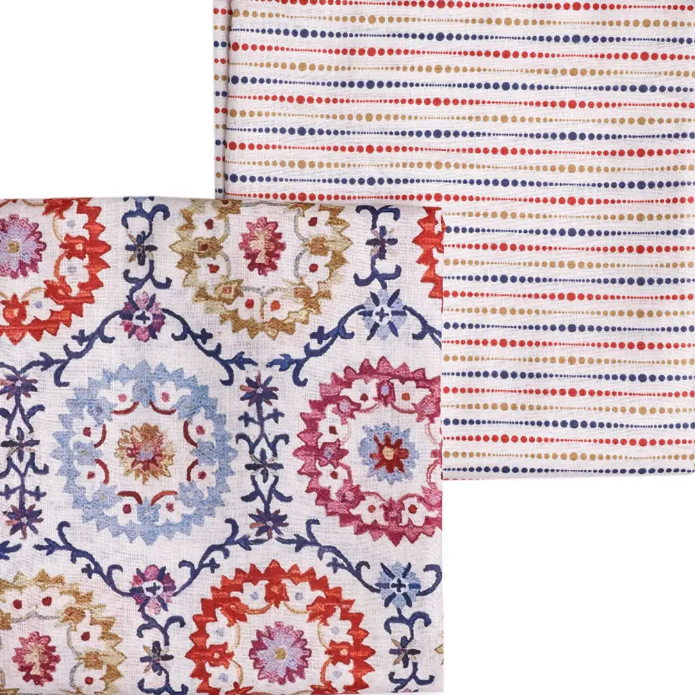 Cream Linen Printed Unstitched Fabric Set (5 Meter Set) - Image 3